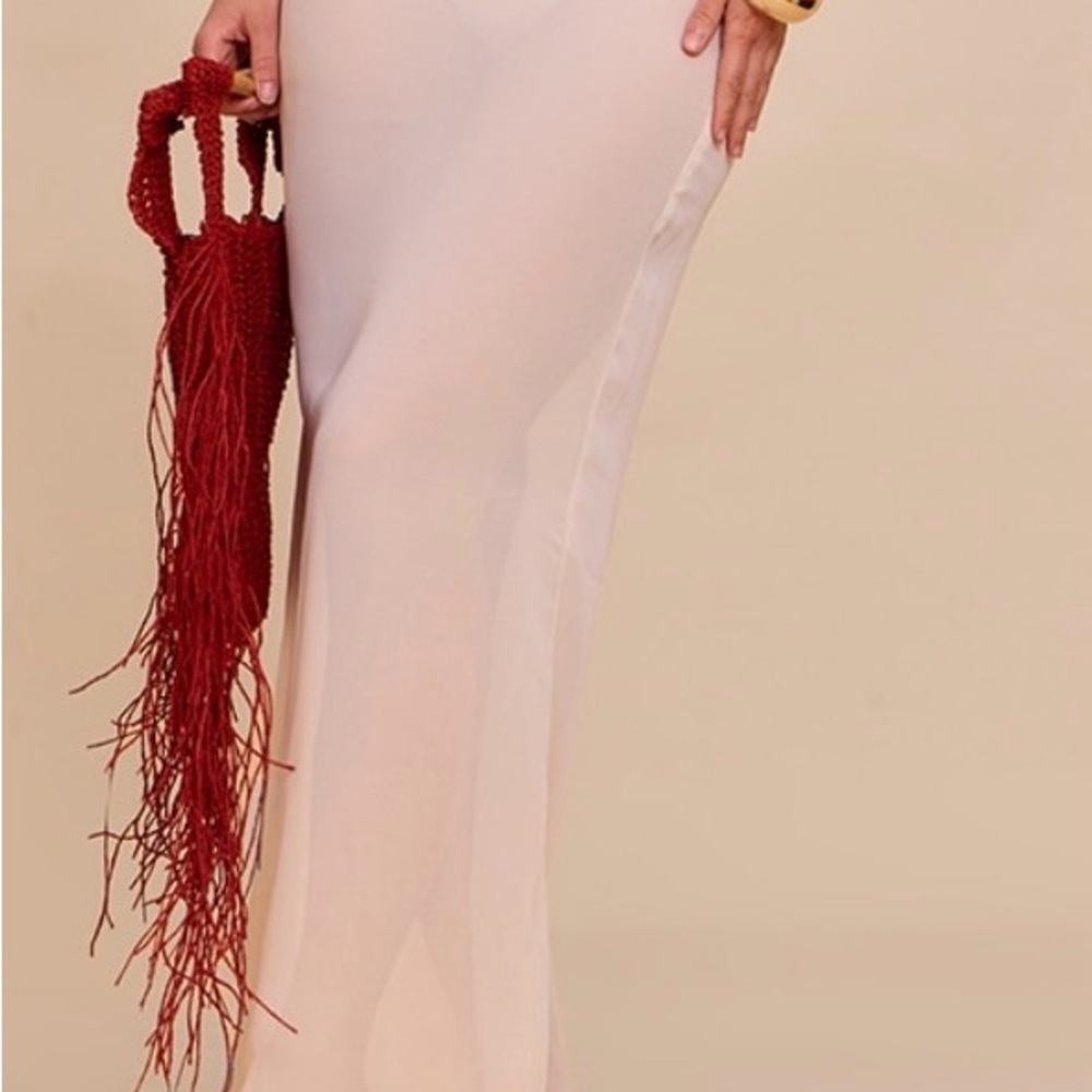 PrettyLittleThing White Sheer Knit Low Rise Maxi Skirt Size L
